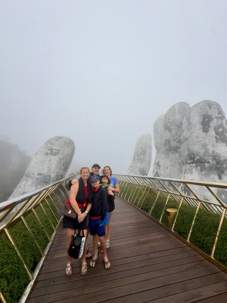 The whole crew is enjoying the beauty of the bridge!