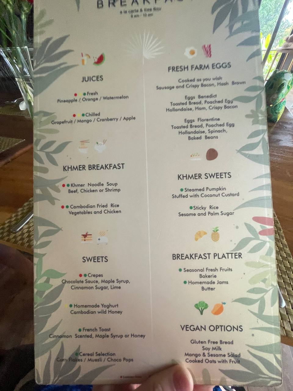 Heritage Suites breakfast menu