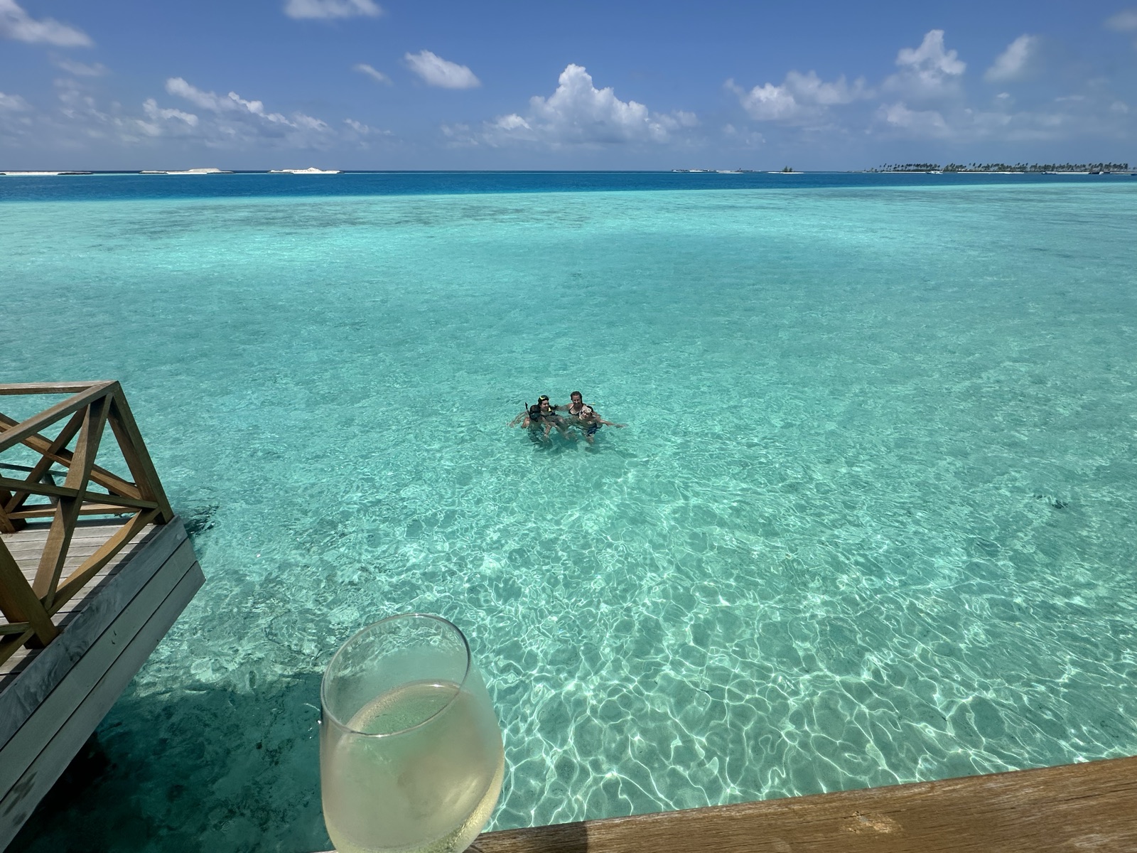 The view from the deck: clear water all the way out